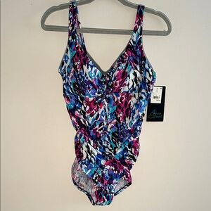 Aqua Green Women's Size Large (12-14) Multicolor Pattern One Piece Swimsuit